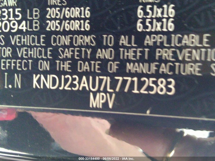 KNDJ23AU7L7712583 2020 Kia Soul Lx