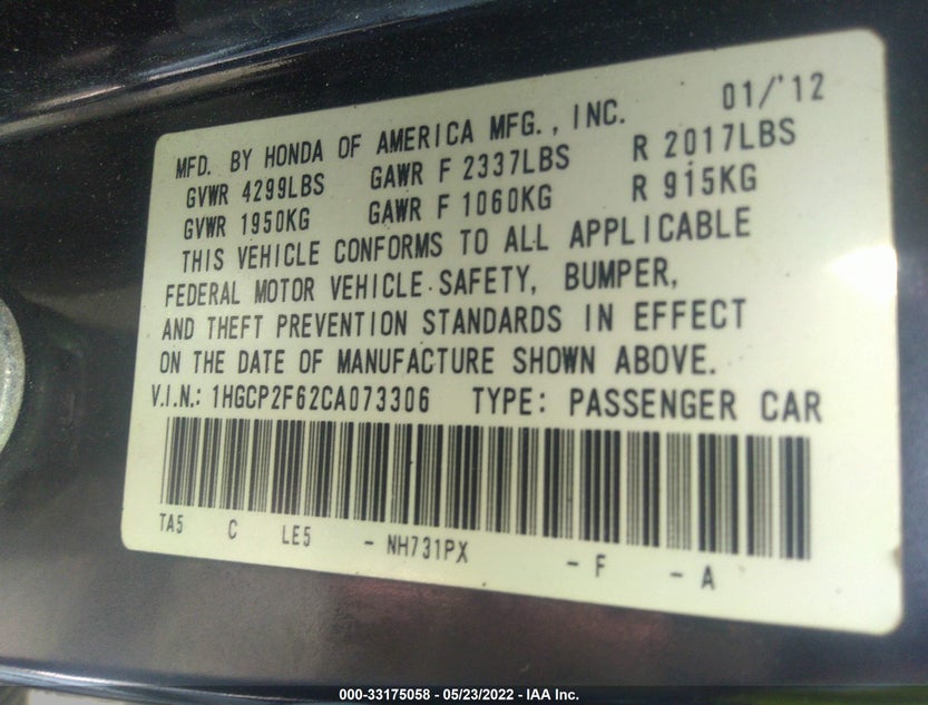 1HGCP2F62CA073306
