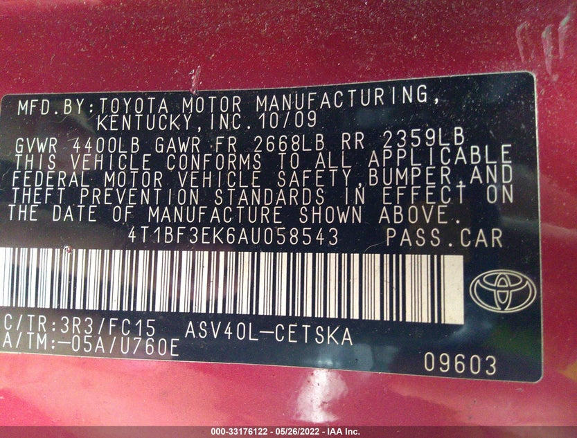 4T1BF3EK6AU058543