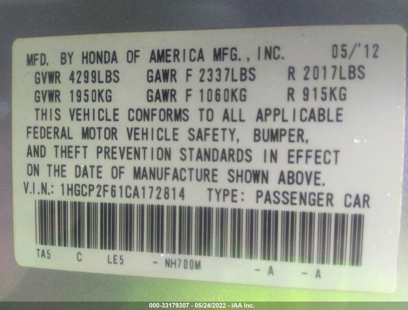 1HGCP2F61CA172814