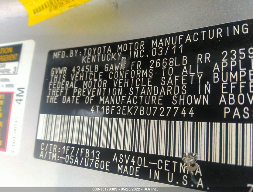 4T1BF3EK7BU727744