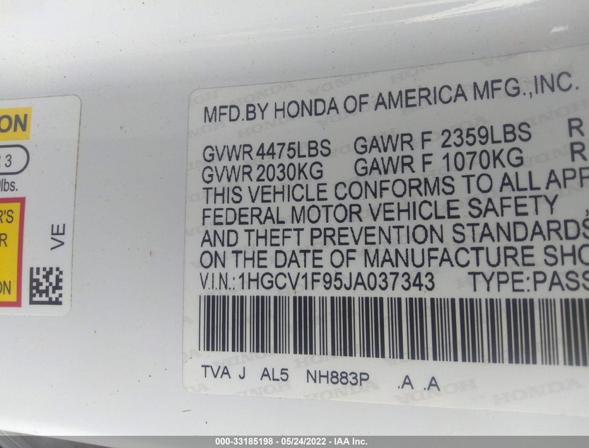 1HGCV1F95JA037343