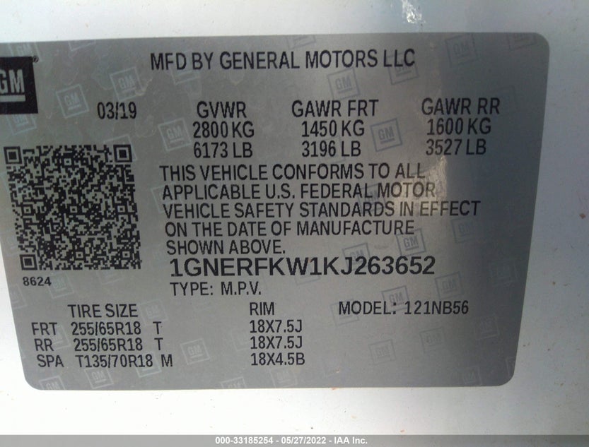 1GNERFKW1KJ263652