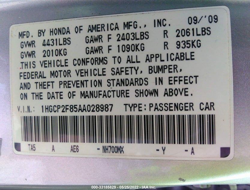 1HGCP2F85AA028987
