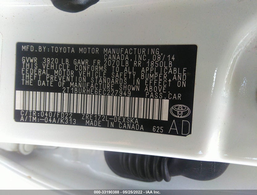2T1BURHE6EC227949