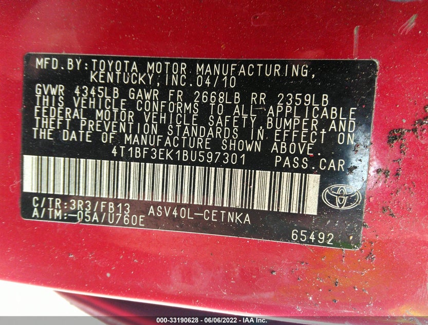 4T1BF3EK1BU597301