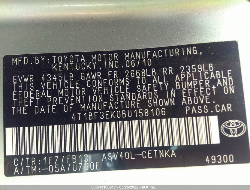 4T1BF3EK0BU158106