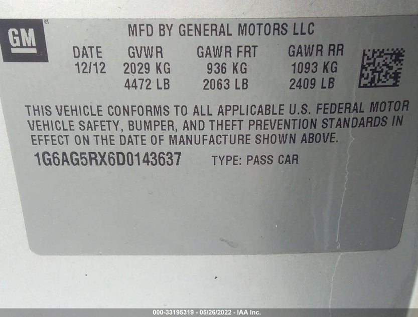 1G6AG5RX6D0143637