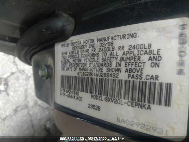 4T1BG22K4WU289492 1998 Toyota Camry Le