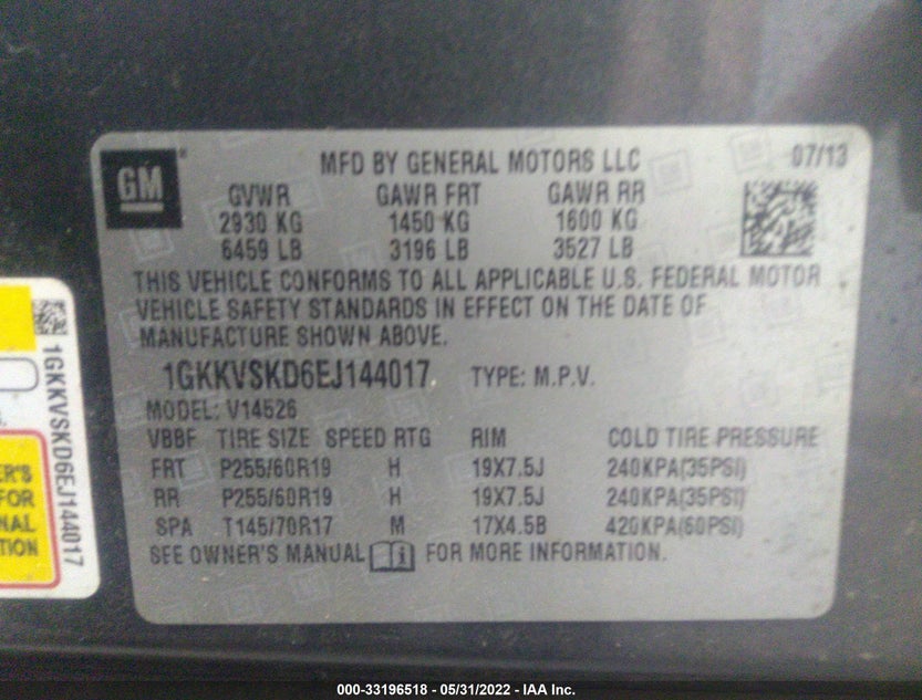 1GKKVSKD6EJ144017