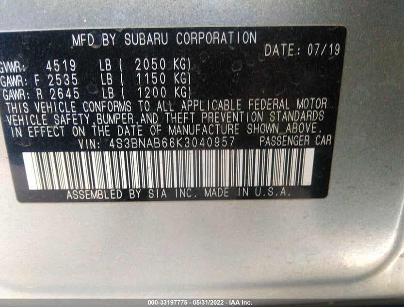 4S3BNAB66K3040957