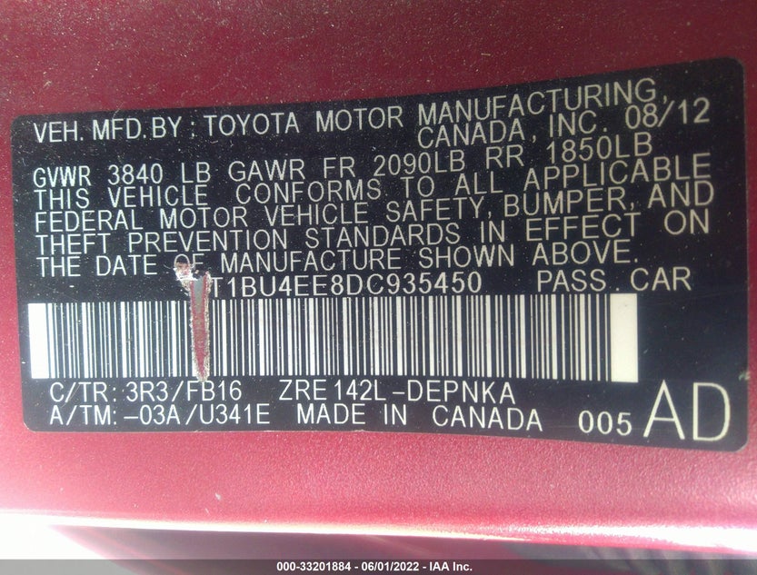 2T1BU4EE8DC935450