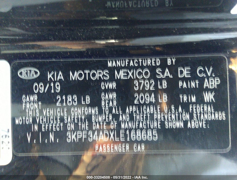 3KPF34ADXLE168685
