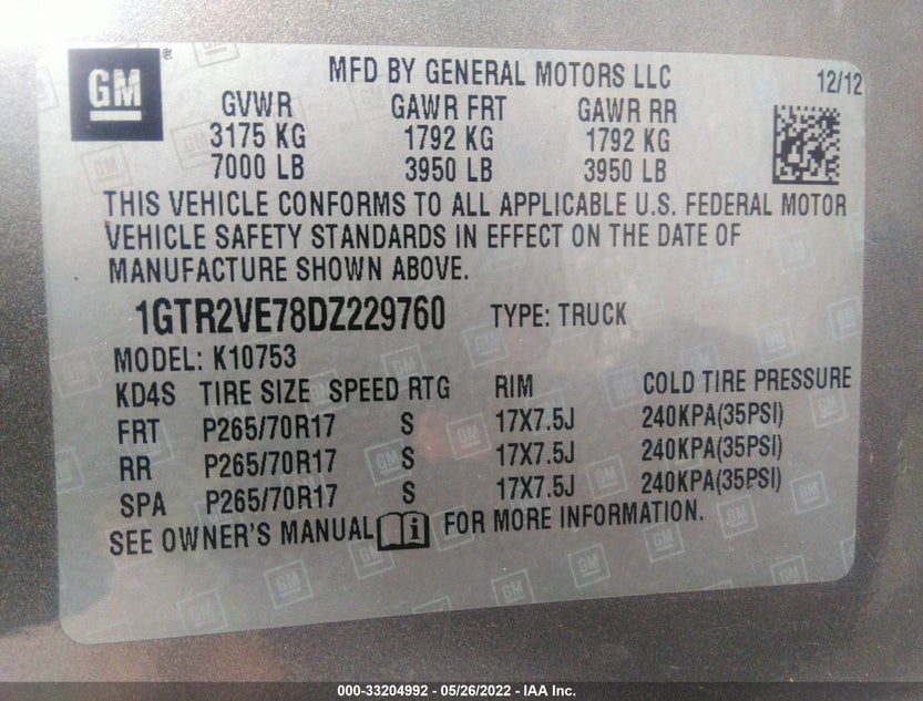 1GTR2VE78DZ229760