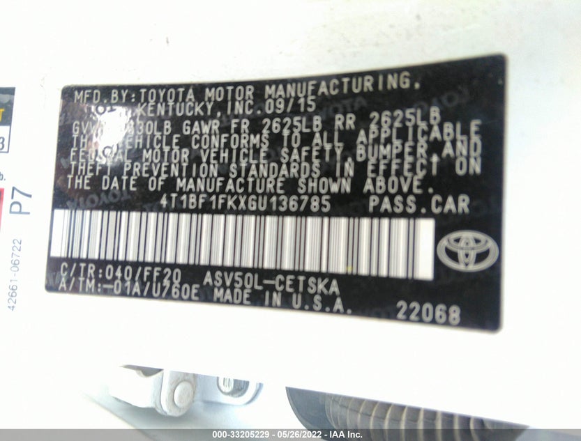 4T1BF1FKXGU136785