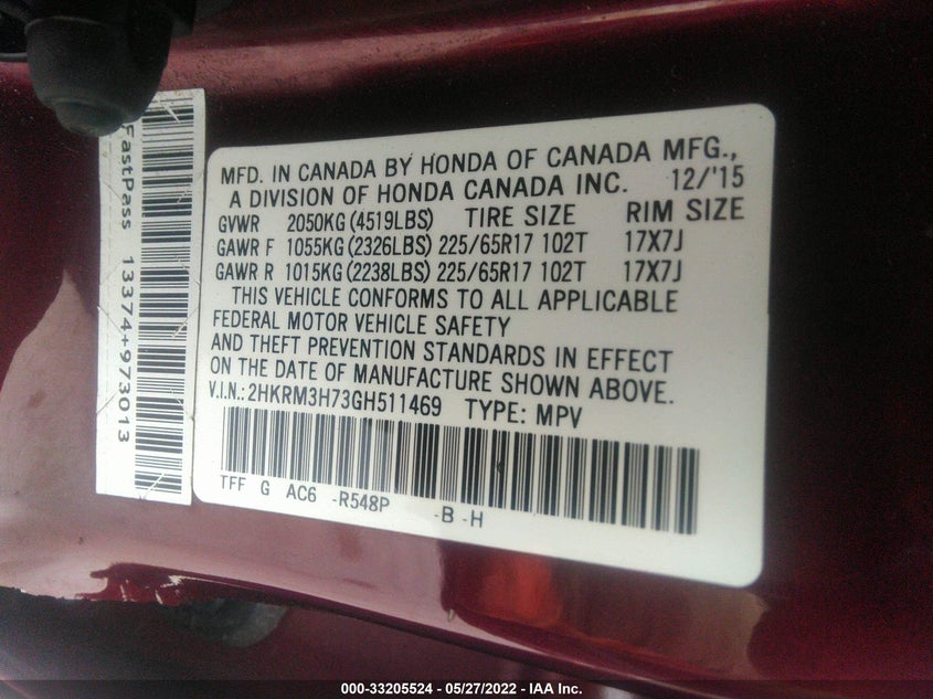 2HKRM3H73GH511469 2016 HONDA CR-V photo no. 9