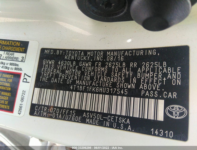 4T1BF1FK6HU317545