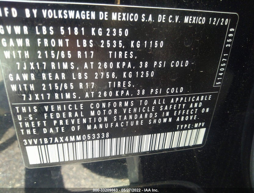 3VV1B7AX4MM053338