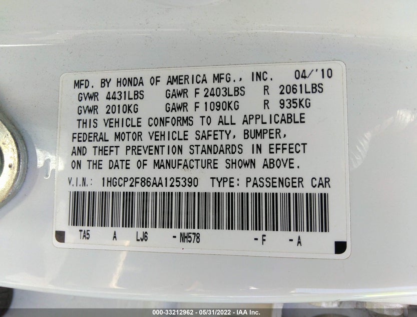 1HGCP2F86AA125390