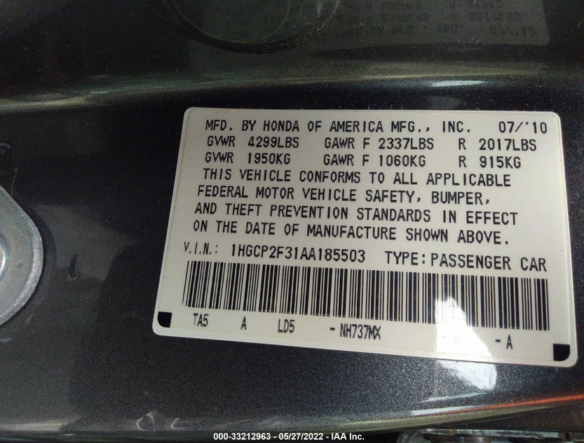 1HGCP2F31AA185503