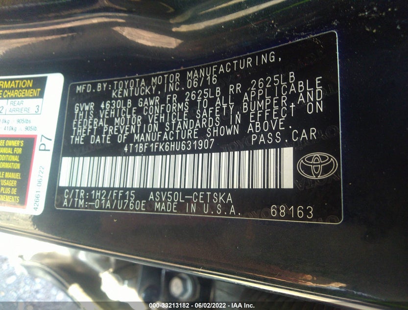 4T1BF1FK6HU631907