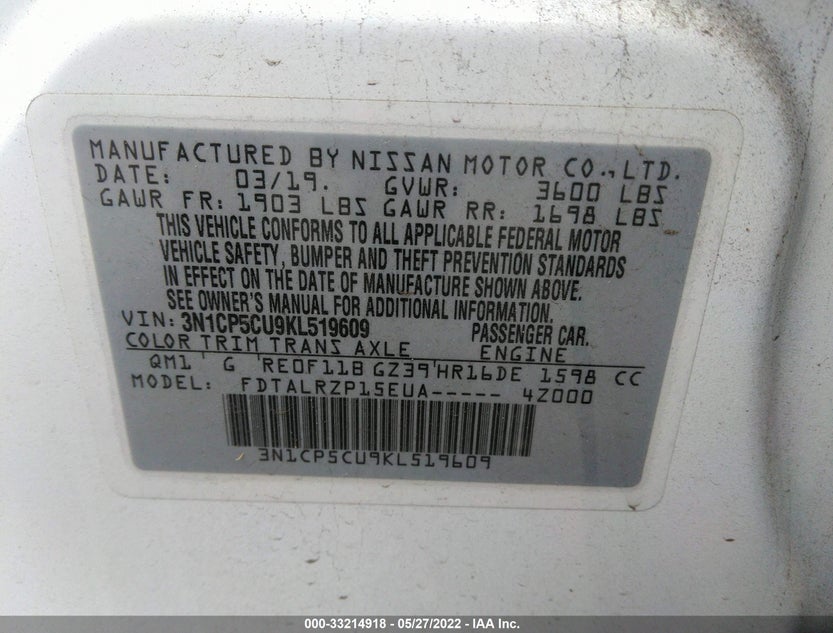 3N1CP5CU9KL519609