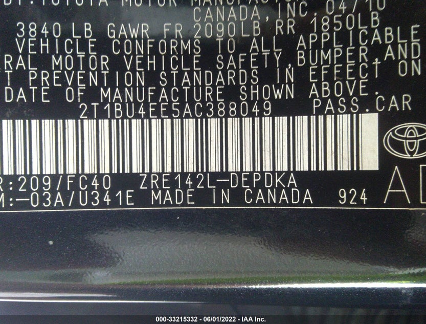 2T1BU4EE5AC388049