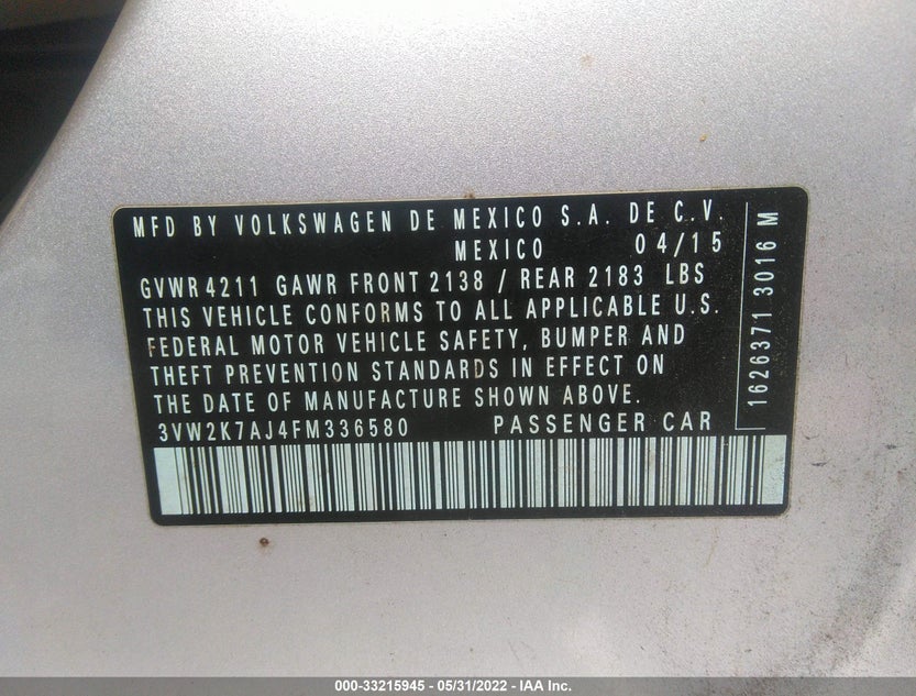 3VW2K7AJ4FM336580