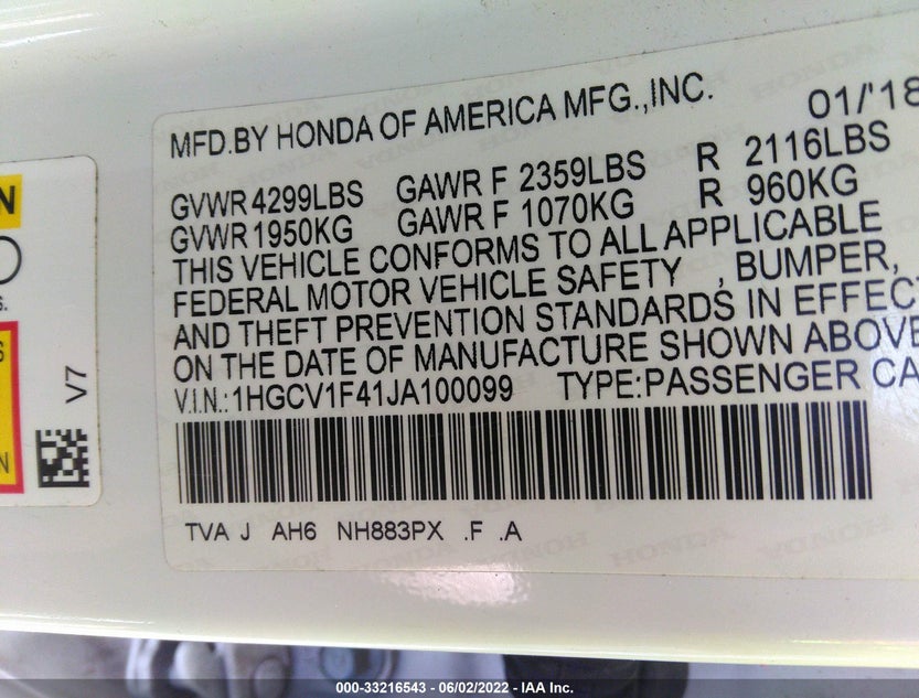 1HGCV1F41JA100099