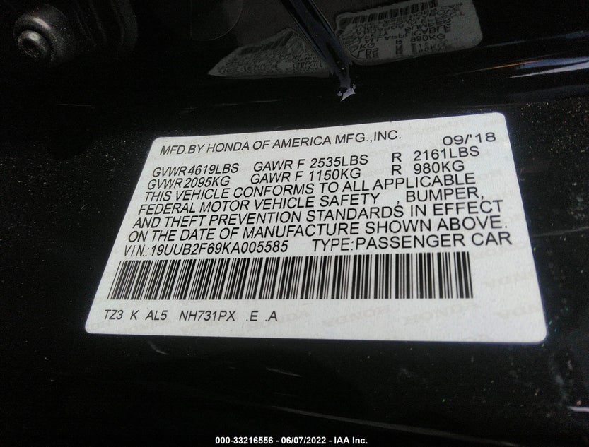19UUB2F69KA005585