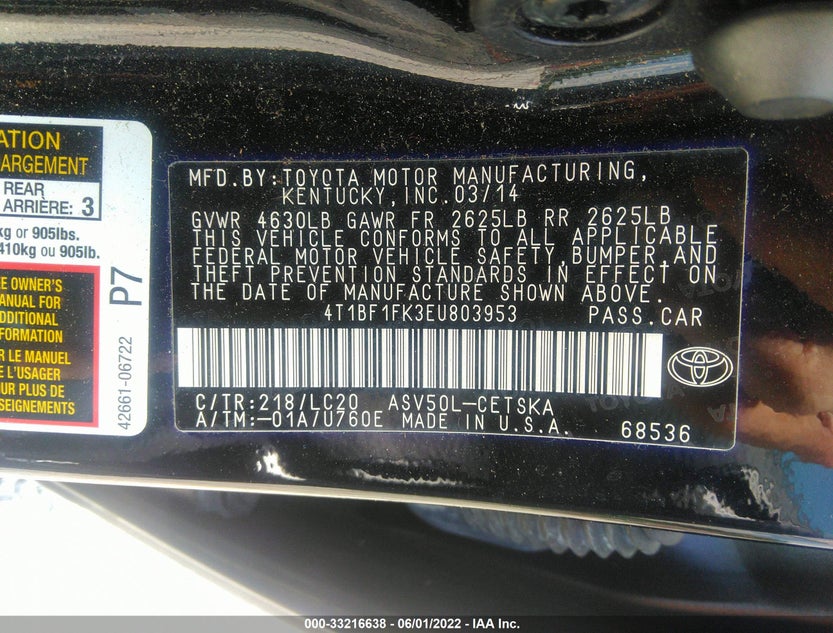 4T1BF1FK3EU803953