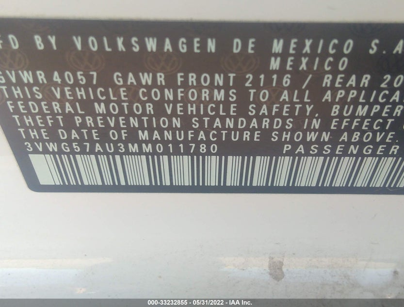 3VWG57AU3MM011780