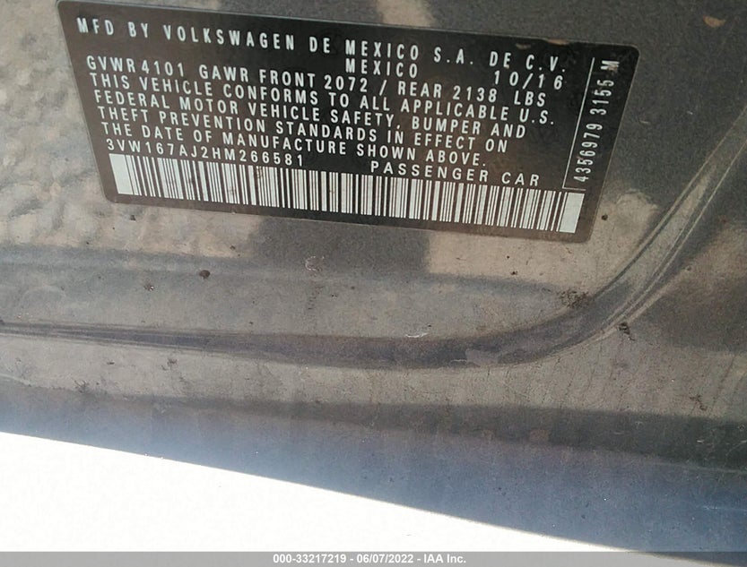 3VW167AJ2HM266581