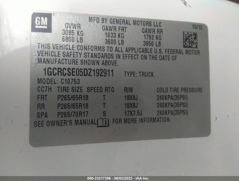 1GCRCSE05DZ192911