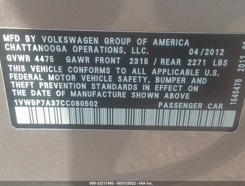 1VWBP7A37CC080502
