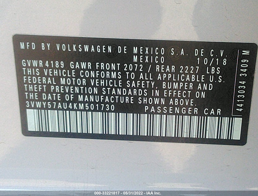 3VWY57AU4KM501730