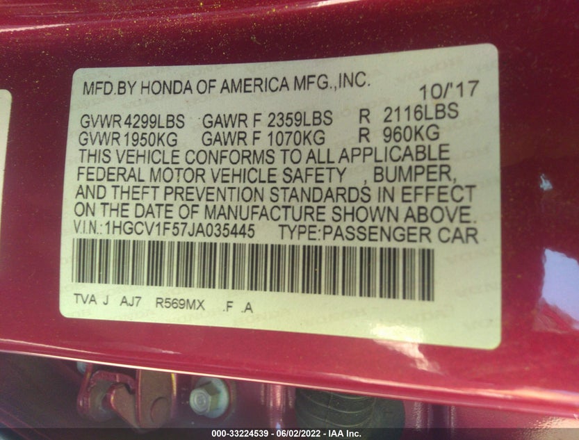 1HGCV1F57JA035445