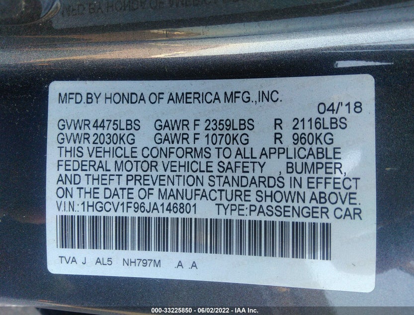 1HGCV1F96JA146801