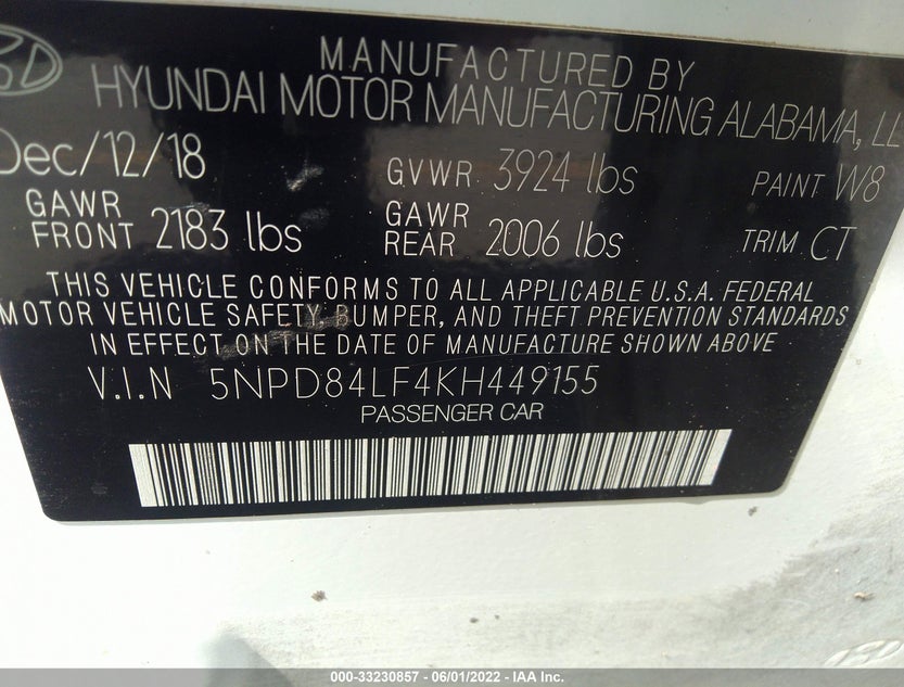 5NPD84LF4KH449155