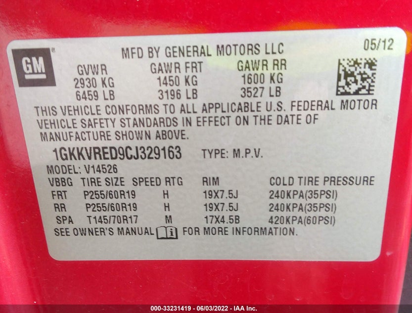 1GKKVRED9CJ329163