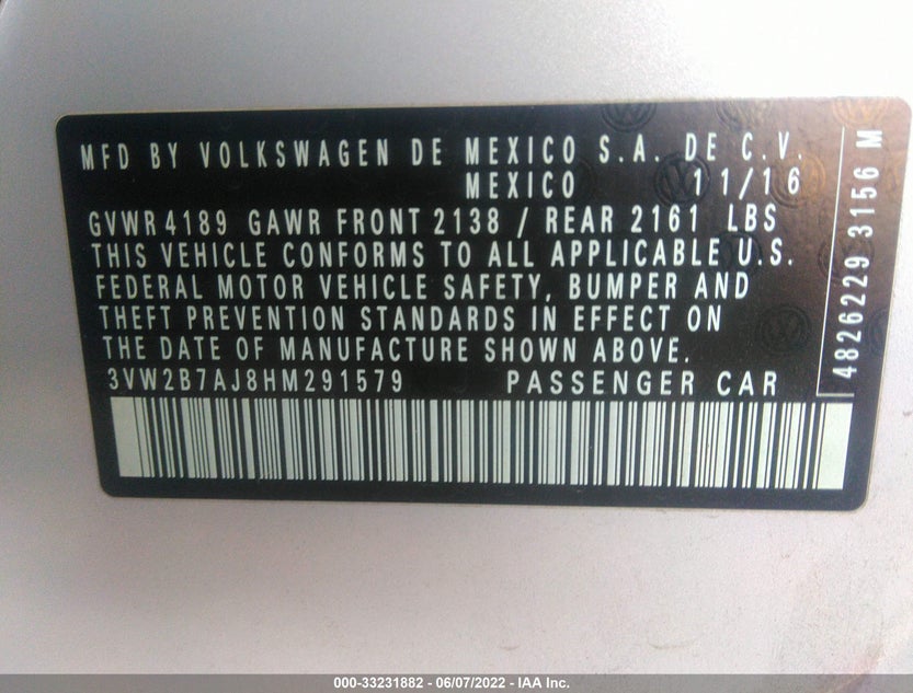 3VW2B7AJ8HM291579