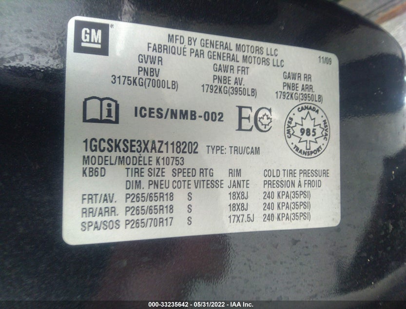 1GCSKSE3XAZ118202