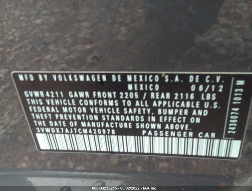 3VWDX7AJ7CM420978