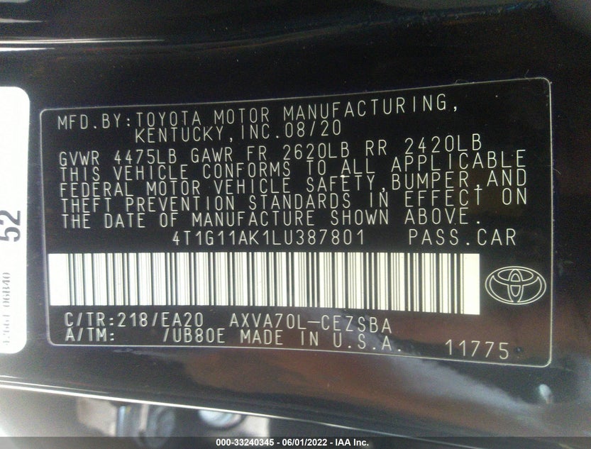 4T1G11AK1LU387801