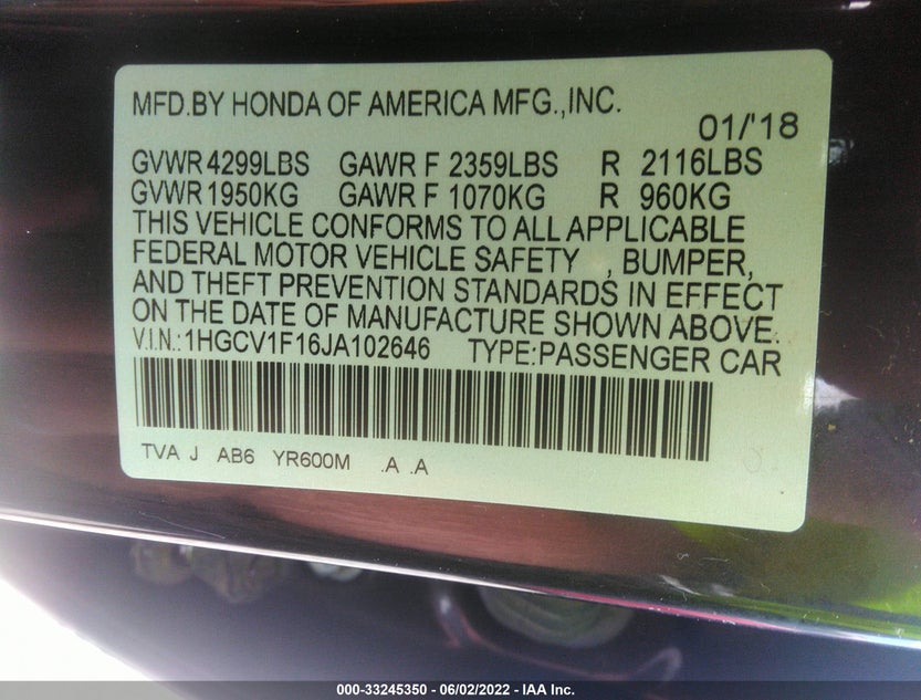 1HGCV1F16JA102646