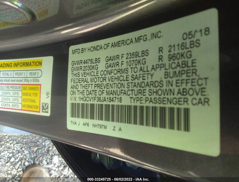 1HGCV1F36JA184718