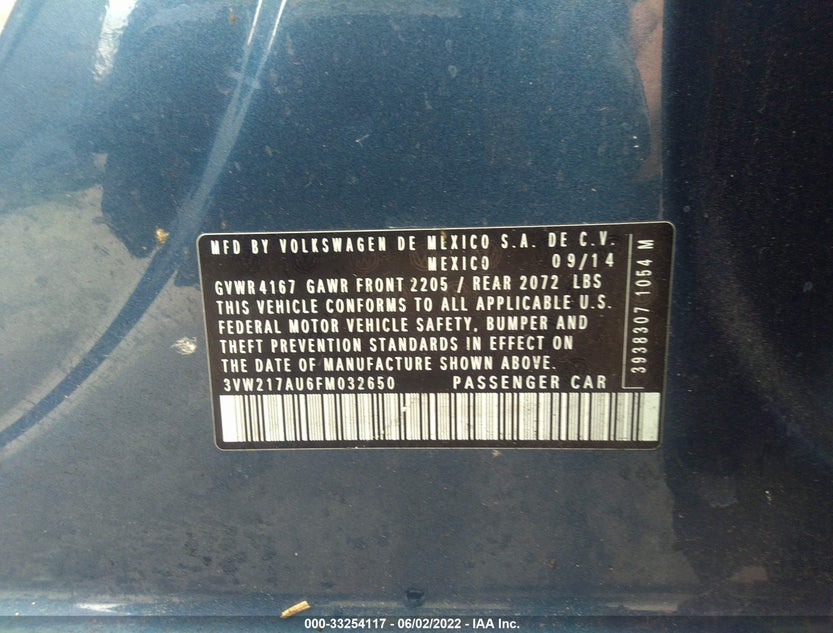 3VW217AU6FM032650