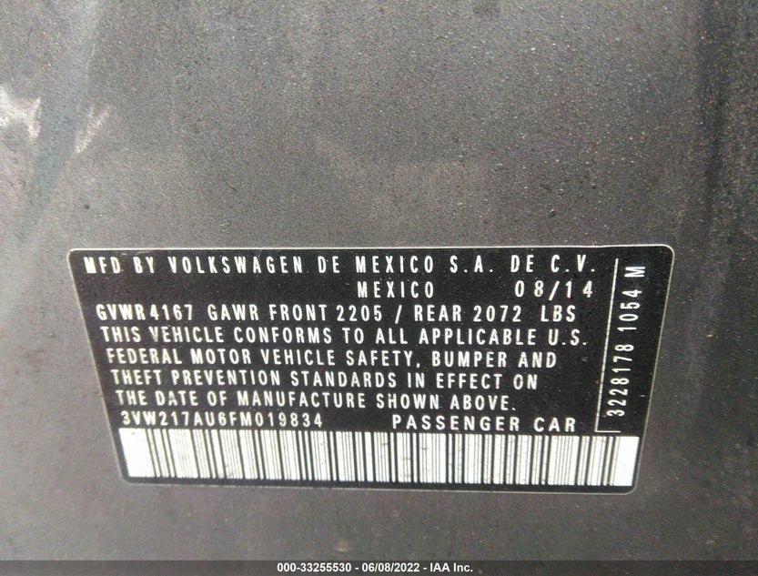 3VW217AU6FM019834