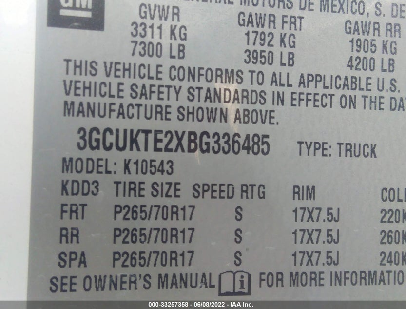 3GCUKTE2XBG336485