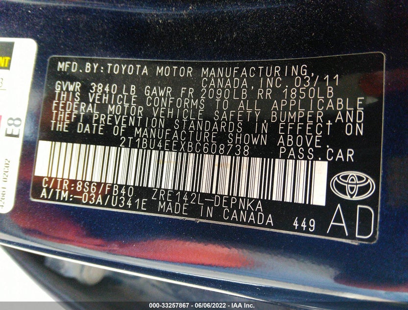 2T1BU4EEXBC608738